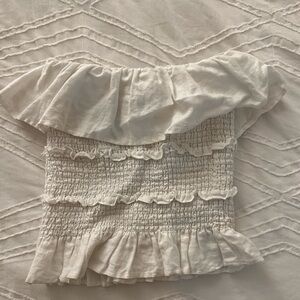 Reformation white linen smocked tube top